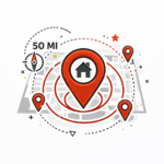 50 mile radius coverage area icon